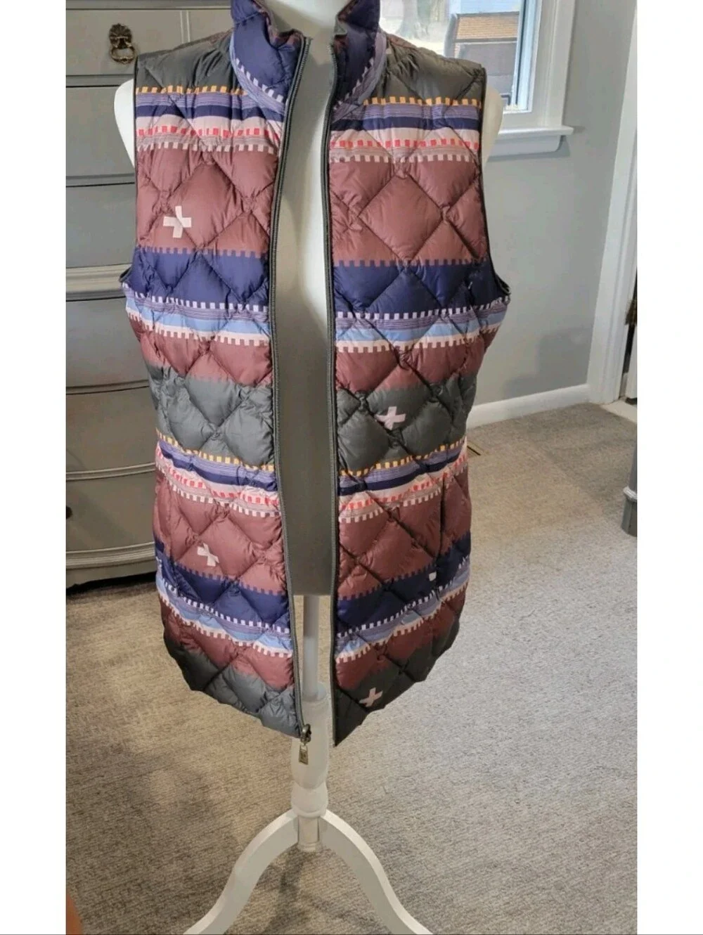 Pendleton Quilted Patterned Vest in Mauve, Navy & Gray
